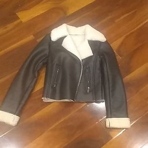 Faux leather shearling jacket